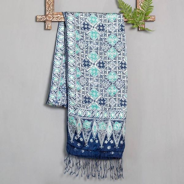 Alternate image for Batik Silk Shawl Handmade in Indonesia Blue Sarangan