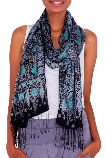 Alternate image for Batik Silk Shawl Handmade in Indonesia Blue Sarangan