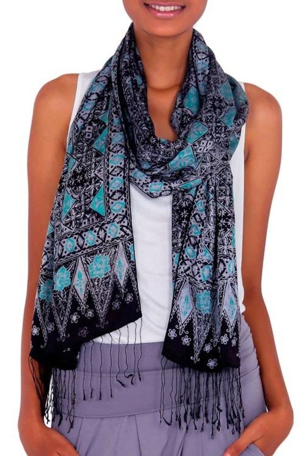 Alternate image for Batik Silk Shawl Handmade in Indonesia Blue Sarangan