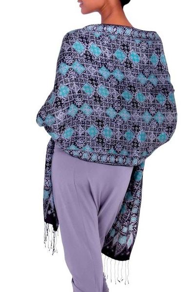 Alternate image for Batik Silk Shawl Handmade in Indonesia Blue Sarangan