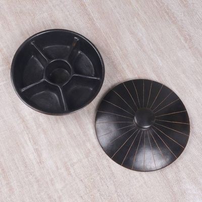 Alternate image for Handmade Black Terracotta Ceramic Lidded Appetizer Platter Lombok Night