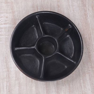 Alternate image for Handmade Black Terracotta Ceramic Lidded Appetizer Platter Lombok Night