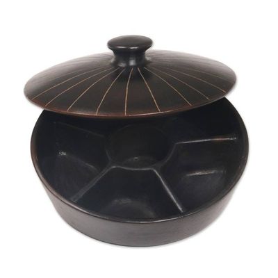 Alternate image for Handmade Black Terracotta Ceramic Lidded Appetizer Platter Lombok Night