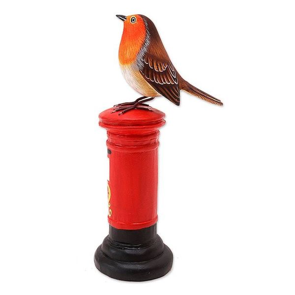 Alternate image for Hand Carved Suar Wood Bird Statuette Avian Postman