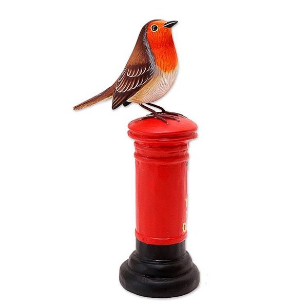 Alternate image for Hand Carved Suar Wood Bird Statuette Avian Postman