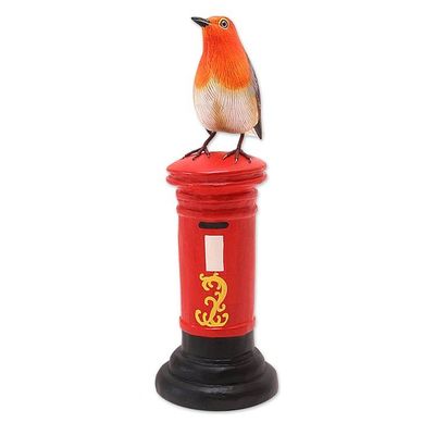 Alternate image for Hand Carved Suar Wood Bird Statuette Avian Postman