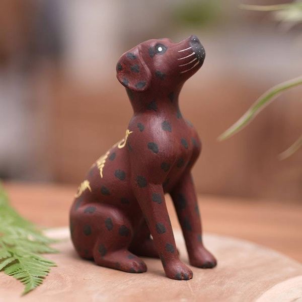 Alternate image for Dog Wood Figurine Hand-carved Hand-painted in Indonesia Clumsy Doggy