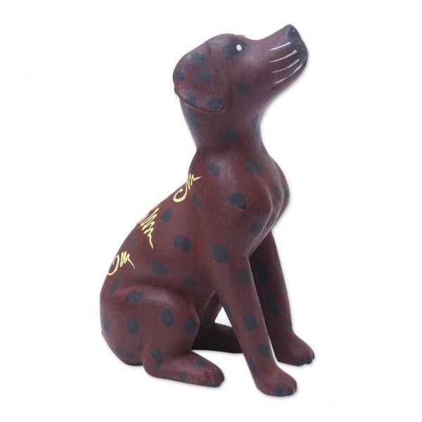 Alternate image for Dog Wood Figurine Hand-carved Hand-painted in Indonesia Clumsy Doggy