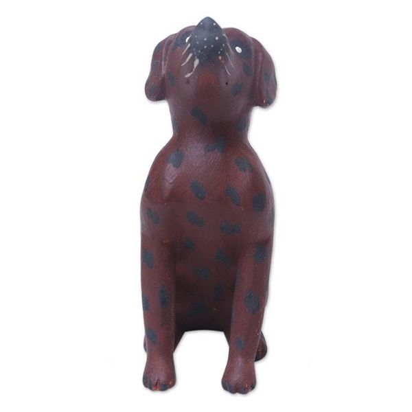 Alternate image for Dog Wood Figurine Hand-carved Hand-painted in Indonesia Clumsy Doggy