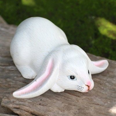 Primary image for Balinese Signed White Lop-Eared Rabbit Sculpture White Lop Bunny