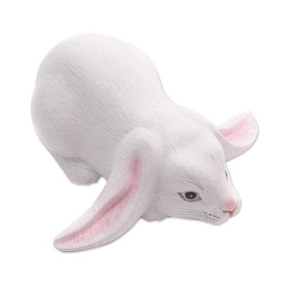 Alternate image for Balinese Signed White Lop-Eared Rabbit Sculpture White Lop Bunny