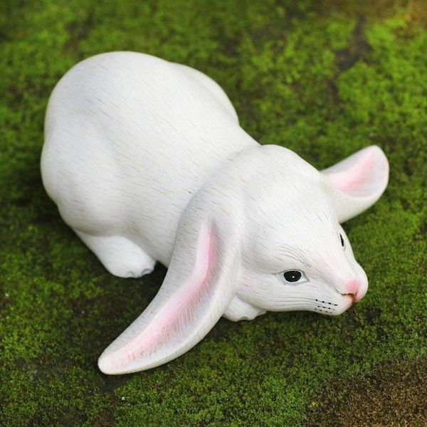 Alternate image for Balinese Signed White Lop-Eared Rabbit Sculpture White Lop Bunny
