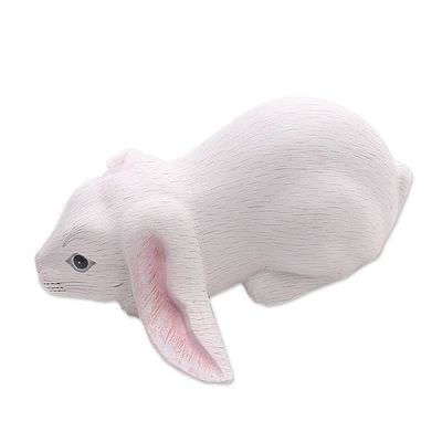 Alternate image for Balinese Signed White Lop-Eared Rabbit Sculpture White Lop Bunny