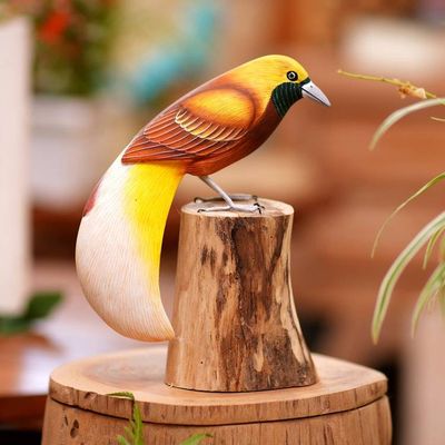 Alternate image for Artisan Crafted Suar Wood Bird Statuette Paradise Bird