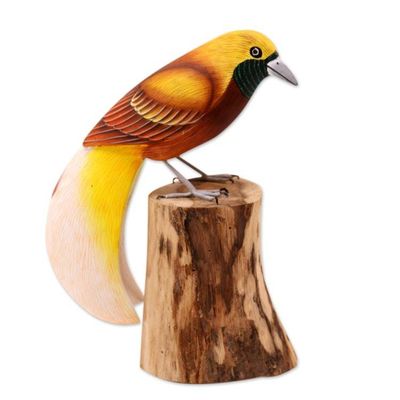 Alternate image for Artisan Crafted Suar Wood Bird Statuette Paradise Bird