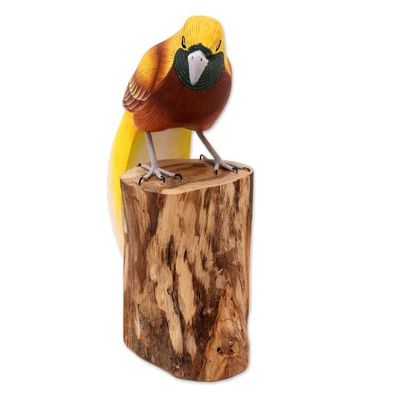 Alternate image for Artisan Crafted Suar Wood Bird Statuette Paradise Bird
