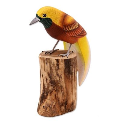 Alternate image for Artisan Crafted Suar Wood Bird Statuette Paradise Bird
