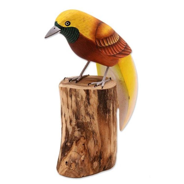Alternate image for Artisan Crafted Suar Wood Bird Statuette Paradise Bird