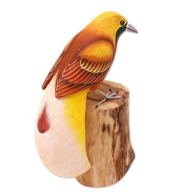 Alternate image for Artisan Crafted Suar Wood Bird Statuette Paradise Bird