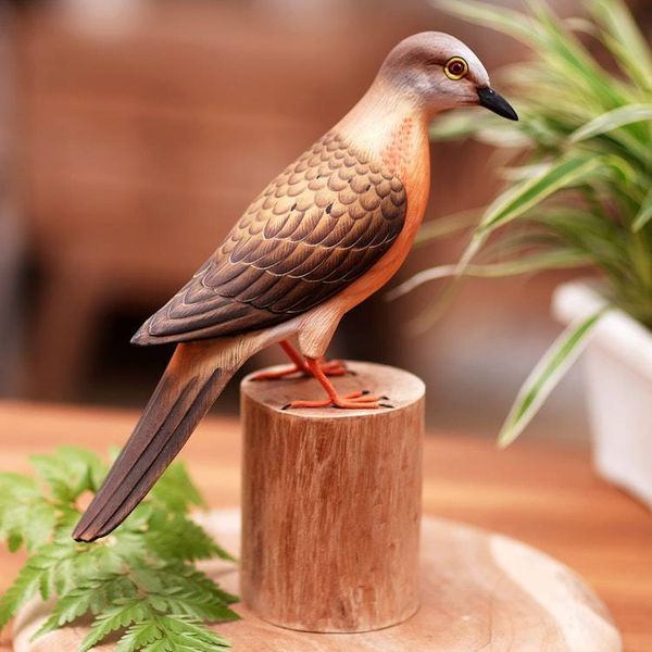 Alternate image for Hand Crafted Suar Wood Pigeon Statuette Passenger Pigeon