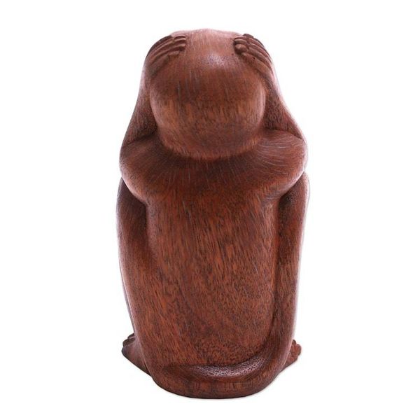 Alternate image for Three Wise Monkeys Brown Hand Carved Wood Statuette Three Monkey Sages in Brown