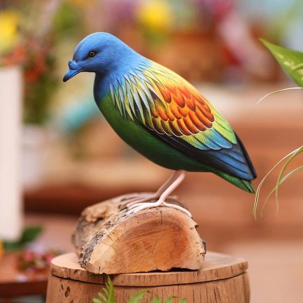 Alternate image for Hand Made Suar Wood Pigeon Statuette Blue Pigeon