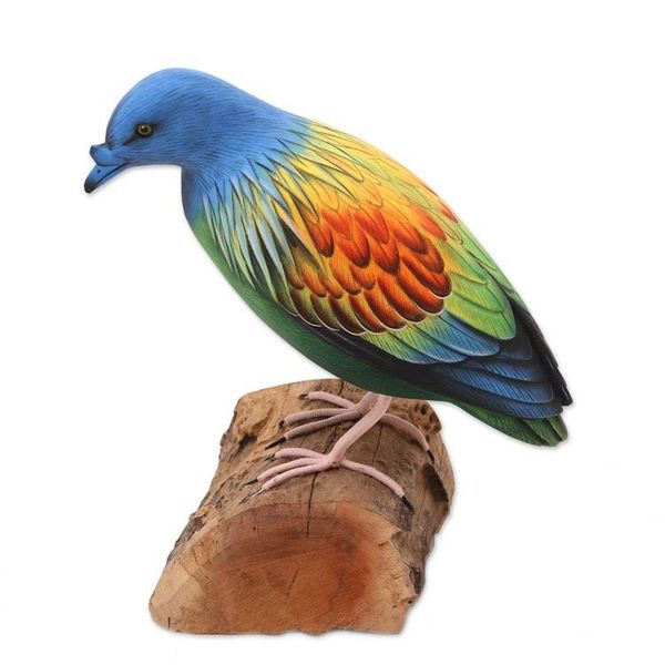 Alternate image for Hand Made Suar Wood Pigeon Statuette Blue Pigeon