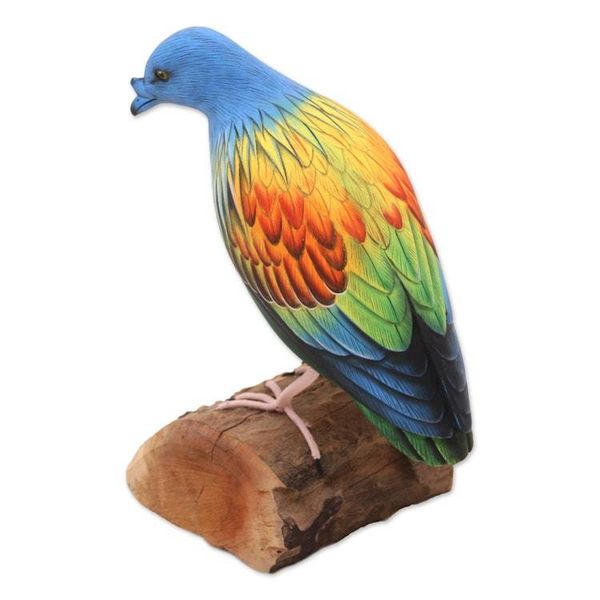 Alternate image for Hand Made Suar Wood Pigeon Statuette Blue Pigeon