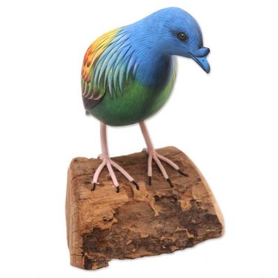 Alternate image for Hand Made Suar Wood Pigeon Statuette Blue Pigeon
