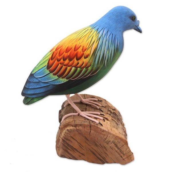 Alternate image for Hand Made Suar Wood Pigeon Statuette Blue Pigeon