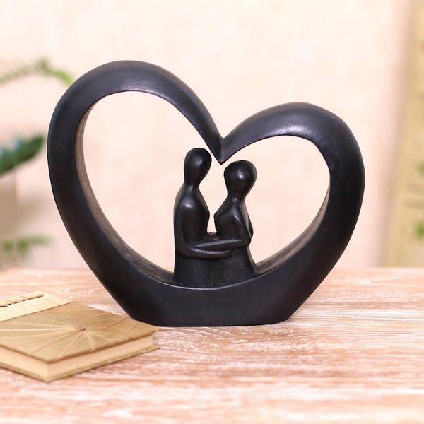 Alternate image for Heart-Shaped Romantic Wood Sculpture in Black from Bali Love Within