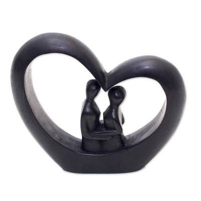 Alternate image for Heart-Shaped Romantic Wood Sculpture in Black from Bali Love Within