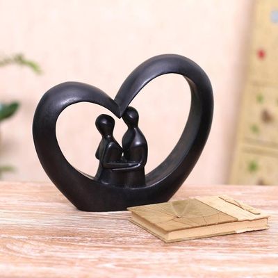 Alternate image for Heart-Shaped Romantic Wood Sculpture in Black from Bali Love Within