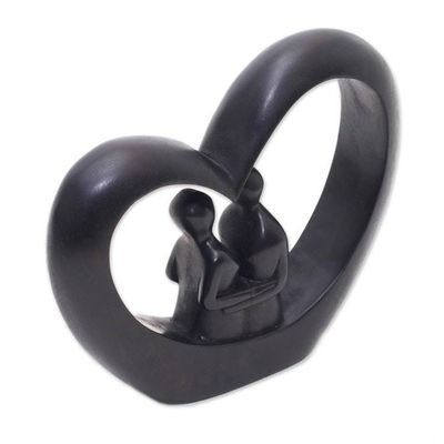 Alternate image for Heart-Shaped Romantic Wood Sculpture in Black from Bali Love Within
