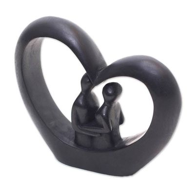 Alternate image for Heart-Shaped Romantic Wood Sculpture in Black from Bali Love Within