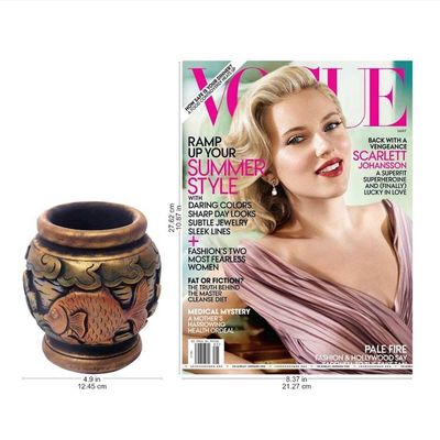 Alternate image for Five Inch Hand Carved Gilded Mahogany Decorative Vase Balinese Goldfish