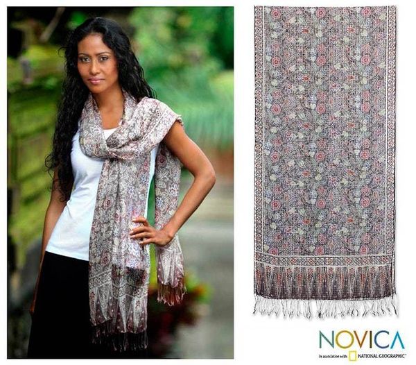Alternate image for Silk Batik Shawl Handmade in Indonesia Floral Garden