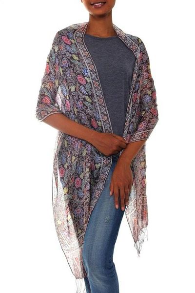 Alternate image for Silk Batik Shawl Handmade in Indonesia Floral Garden