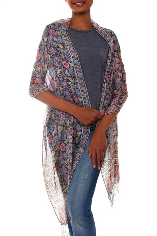 Alternate image for Silk Batik Shawl Handmade in Indonesia Floral Garden