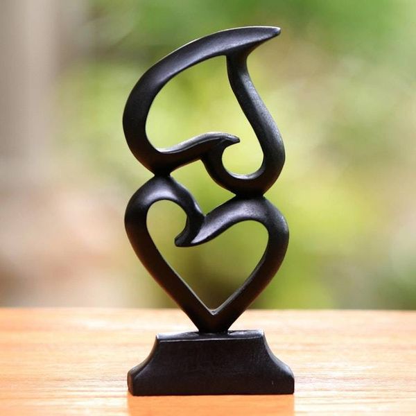 Alternate image for Heart Motif Suar Wood Sculpture from Bali Stacking Hearts