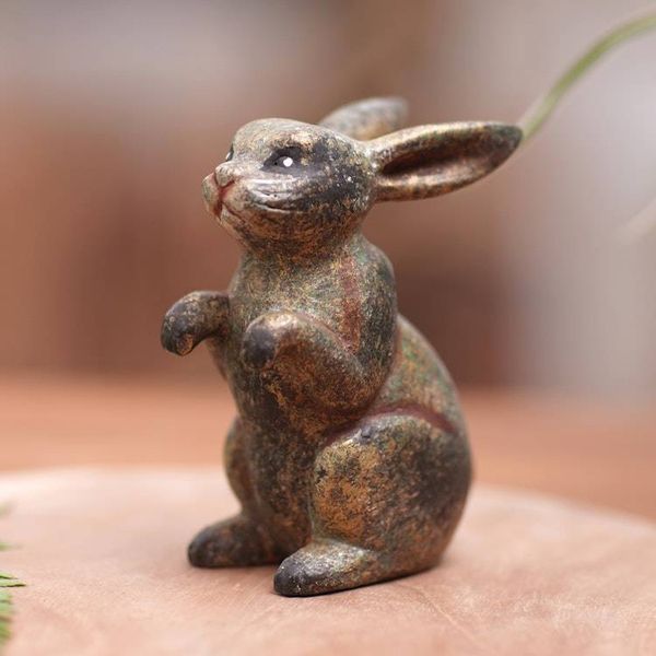 Alternate image for Rabbit Wood Figurine Hand-carved Hand-painted in Indonesia Tiny Bunny