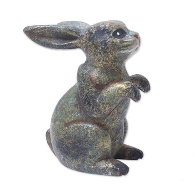 Alternate image for Rabbit Wood Figurine Hand-carved  Hand-painted in Indonesia Tiny Bunny