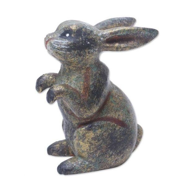 Alternate image for Rabbit Wood Figurine Hand-carved Hand-painted in Indonesia Tiny Bunny