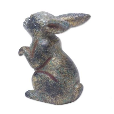 Alternate image for Rabbit Wood Figurine Hand-carved  Hand-painted in Indonesia Tiny Bunny