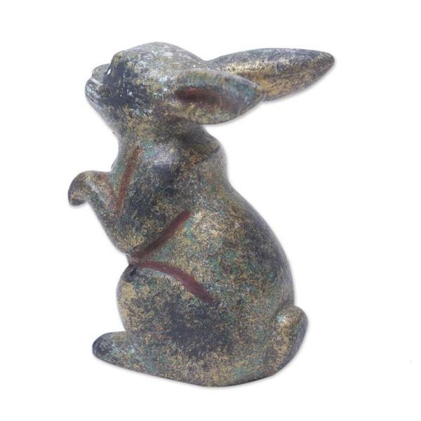 Alternate image for Rabbit Wood Figurine Hand-carved Hand-painted in Indonesia Tiny Bunny