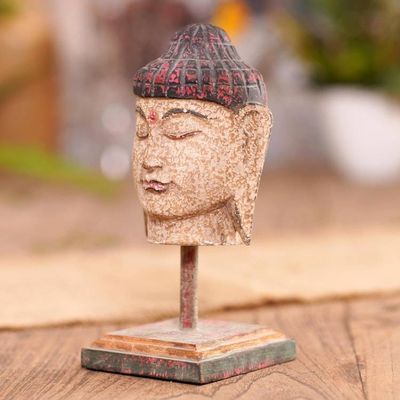 Alternate image for Hand Carved Buddha Head Statuette Sacred Buddha