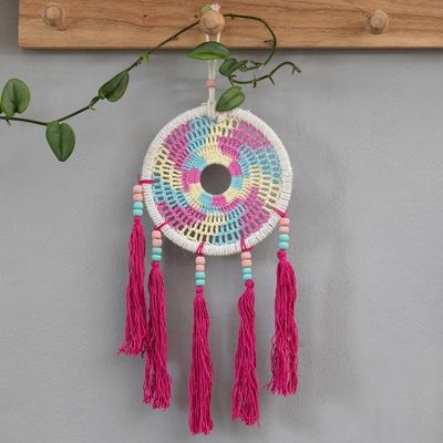 Alternate image for Crocheted Mandala-Inspired Colorful Cotton Wall Hanging Gianyar Celebration