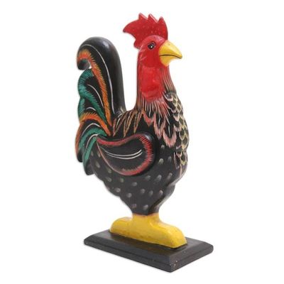 Alternate image for Hand Painted Albesia Wood Rooster Statuette Brave Rooster