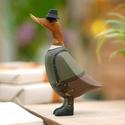 Primary image for Bamboo Root and Teak Hand-Painted Duck with Steampunk Style Steampunk Duck