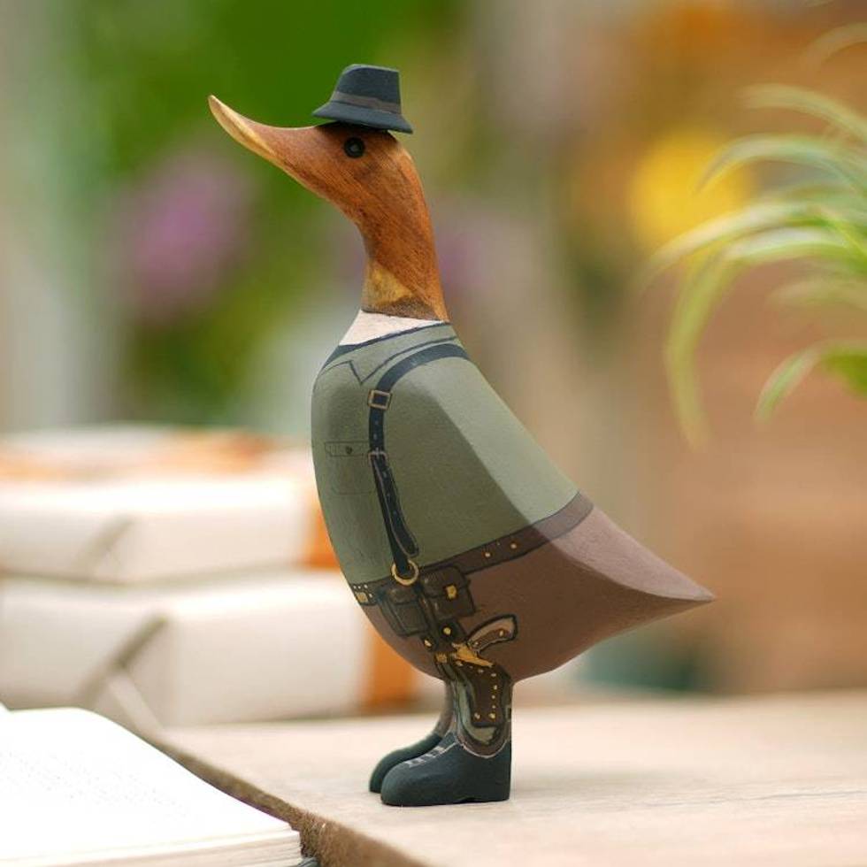 Bamboo Root and Teak Hand-Painted Duck with Steampunk Style 'Steampunk Duck'